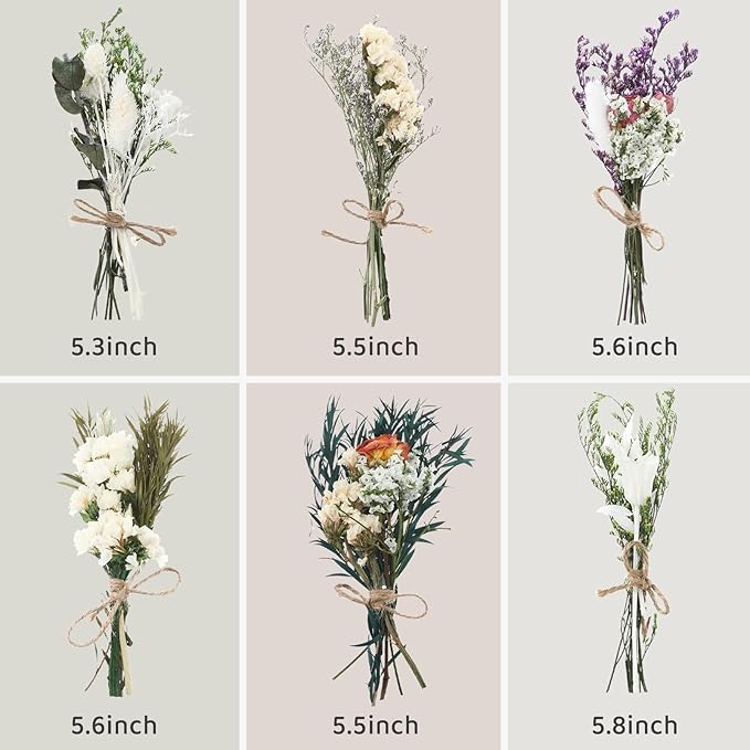 12/24 Pack Dried Flowers for Vase Various Mini Bouquet Dried Small Wildflowers Natural Real Flowers Bulk for Crafts DIY Wedding Decor (12, White)