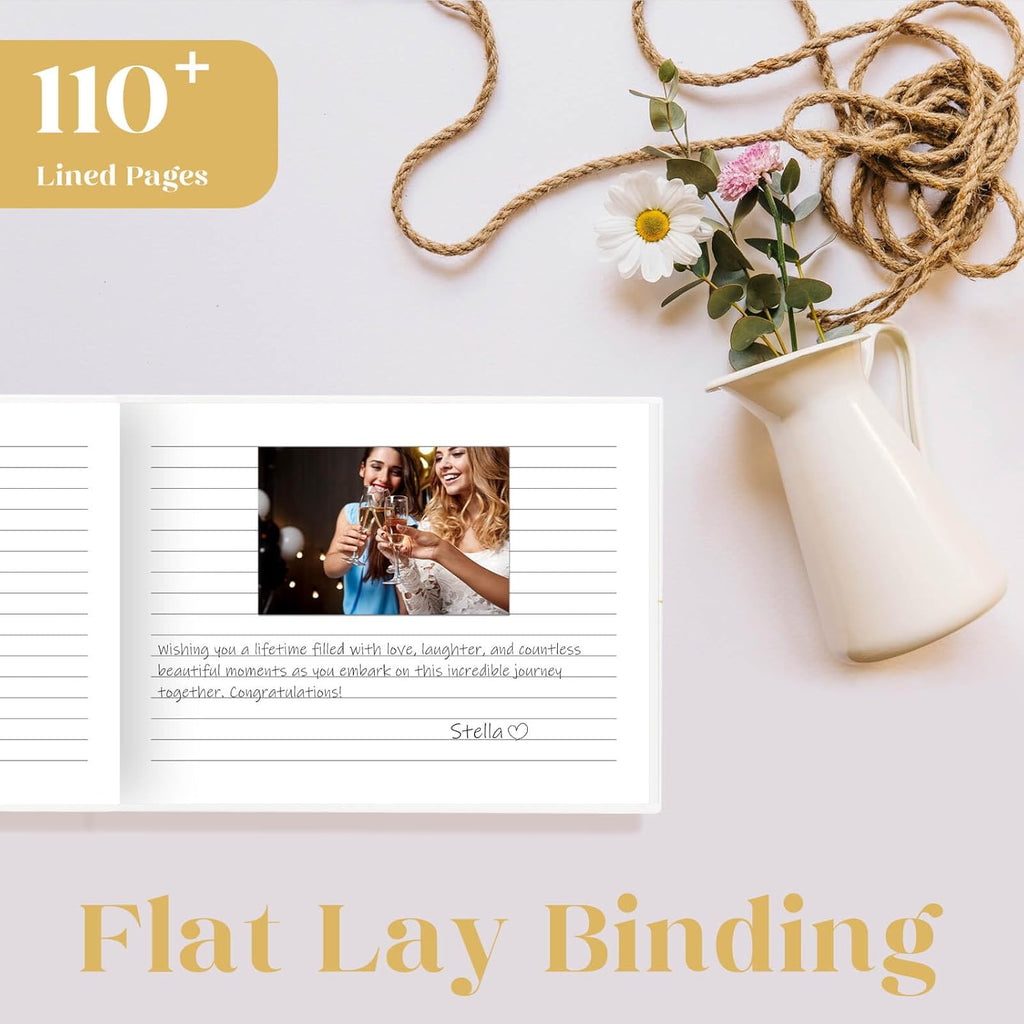 Elegant Wedding Guest Book - Perfect for Wedding Receptions, Baby Showers, Birthdays and Special Events - Polaroid Guest Book with 110 Lined Pages for Sign-in and Photos -Hardcover (White)