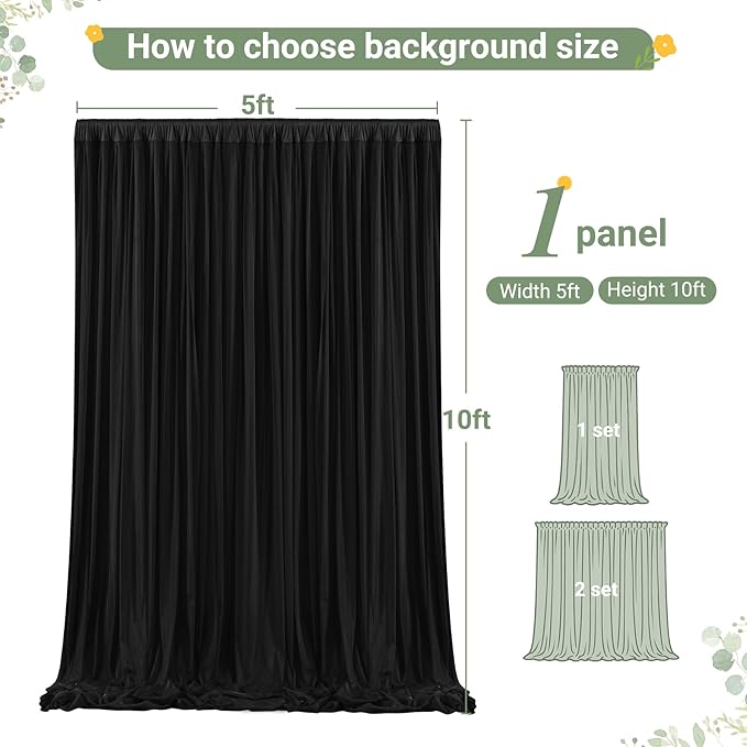 Black Tulle Backdrop Curtain for Parties Wedding,5ft x 10ft Wrinkle Free Curtain Backdrop,2 Layer Drapes for Backdrop,Polyester Wedding Back Drop for Bridal Shower Birthday Baby Shower Photography