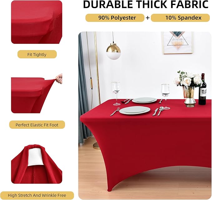 2-Pack 4ft Spandex Table Covers for Rectangular Folding Tables - Wrinkle Resistant Stretch Tight Table Cloths - Ultimate Fitted Table Protector for Parties, Banquet, and Wedding