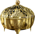 Brass Censer Bowl Holder with Lid Coil Cone Stick Accessory Traditional Round Base Patterned Craft Suitable for, Yellow