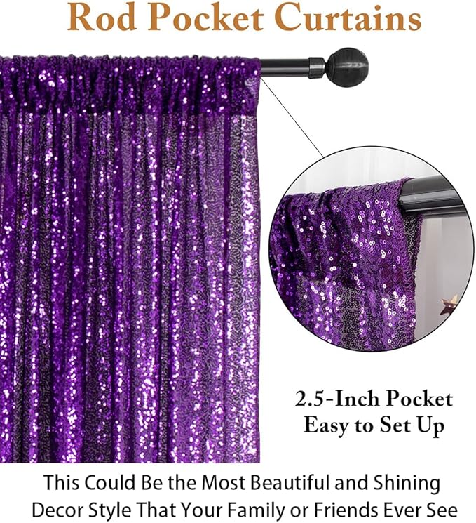 ShinyBeauty Purple 4FTx8FT Sequin Photo Backdrop Bridal Shower Photo Booth Backdrop Royal Purple Sequin Curtains 2 Panels