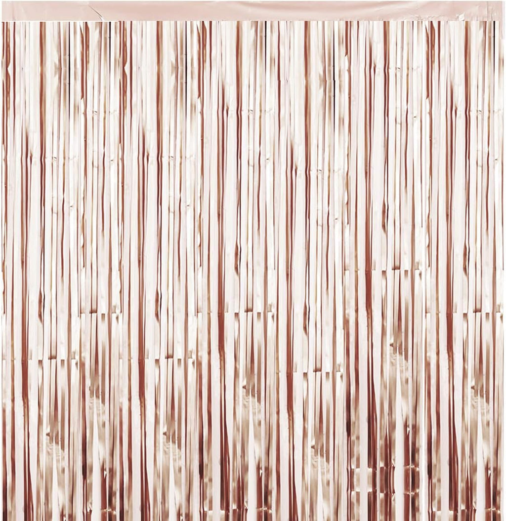 Metallic Tinsel Champagne 2 Packs of 3ftX8ft Foil Fringe Curtains for Birthday Party Photo Backdrop Decoration by CCINEE