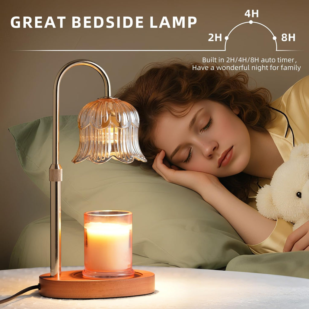 CRMILL Candle Warmer Lamp with Timer: Adjustable Dimmable Height Adjustable Warming - Flower Shape Wax Lamp Jar Candles No Flame Modern Home Decor Table Lights - Home Living Bedroom