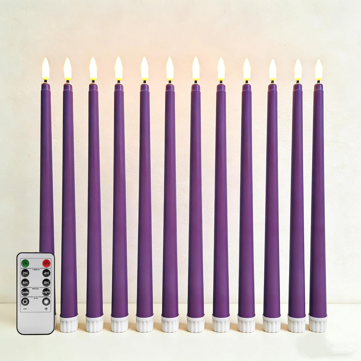 Purple Flameless Taper Candles LED Candlesticks with Remote Timer Set of 12