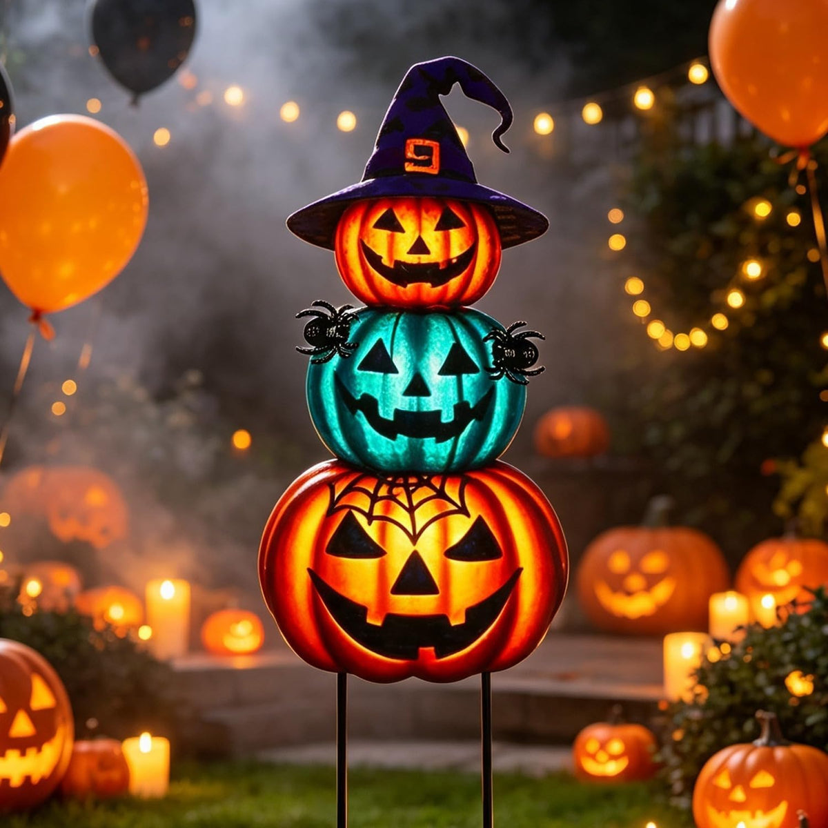 Halloween Yard Stakes Large with Stackable Pumpkins Scary Spiders