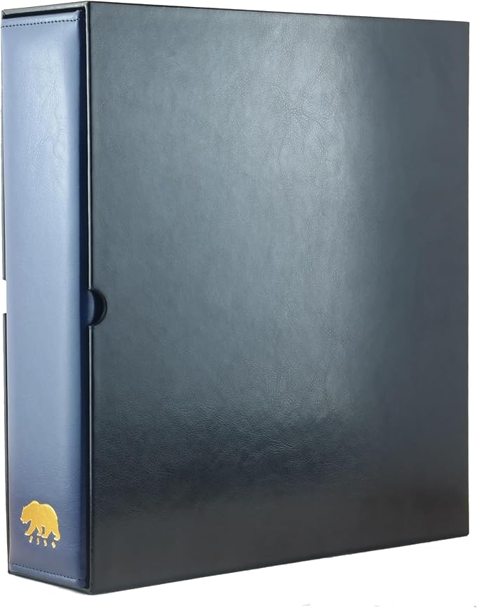 Ursae Minoris Manor Library Deluxe 3 Q-Ring Standard Format Binder for Up to 900 Sports / Trading Cards - Deep Blue with Black Slipcase