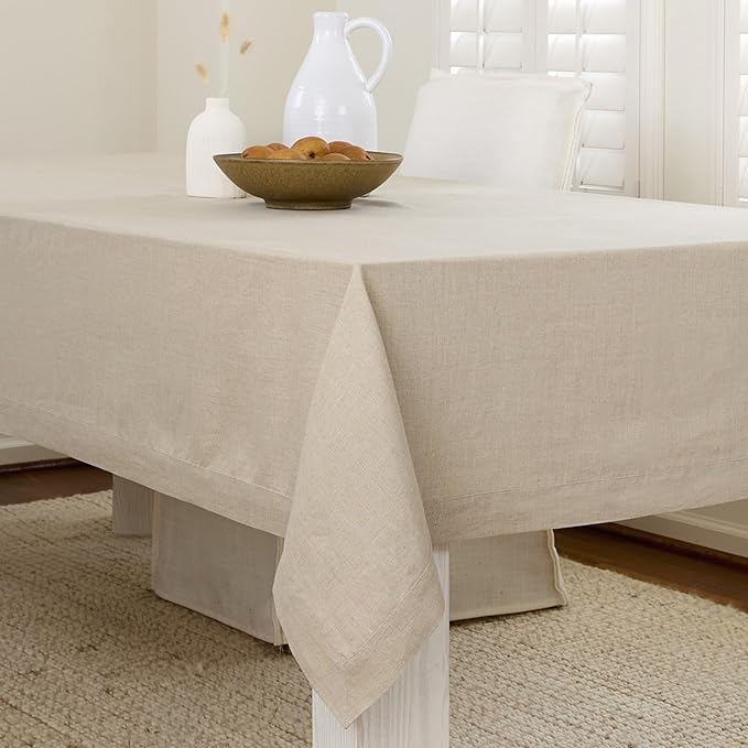 Solino Home Linen Natural Tablecloth 60 x 108 Inch - 100% Pure Linen Rectangular Tablecloth - Machine Washable Table Cloth for Fall, Autumn, Thanksgiving, Christmas, Holiday - Fete
