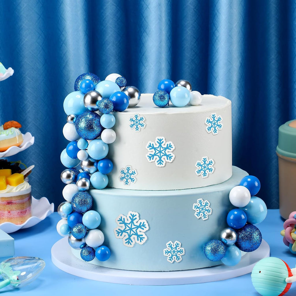 108 Pcs Balls Cake Topper DIY Cupcake Insert Foam Balloons for Cake Baking Wedding Anniversary Birthday Decoration(Blue White Silver,Multi Sizes)