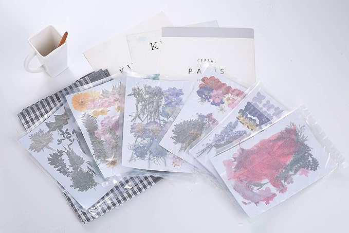17 Types 48PCS Real Dried Pressed Flowers Leaf Plant Herbarium for DIY Resin Jewelry Making Floral Decors(Colorful)
