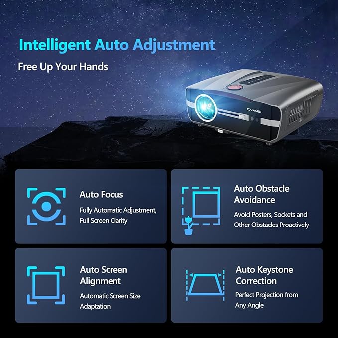 Ultra HD 4K Projector Auto Focus HDR WiFi6, Smart LED WiFi Bluetooth Projector 4K Daylight Home Cinema Movie Gaming 2300ANSI Ceiling Mounted Indoor Outdoor with Auto Keystone Zoom HDMI USB LAN Apps