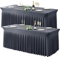 Wish Care 2 Pack Gray Spandex Table Clothes for 4 Foot Rectangle Tables, 4FT Wrinkle Free Fitted Tablecloths Ruffles Design Table Cover for Party, Banquet, Wedding and Events
