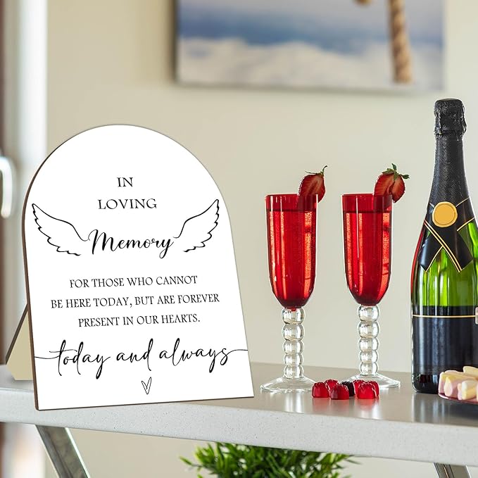 Memorial Table Sign for Bridal Shower, In Loving Memory Wooden Sign with Stand, Minimalist Decor for Wedding Reception, Event Party Favor Supplies 9 * 11IN