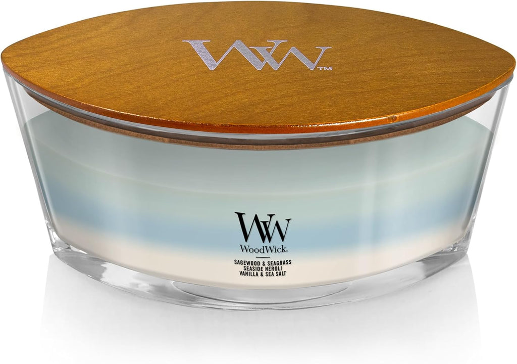 WoodWick Oceanic Trilogy Gifts for Women and Men, 16 oz Ellipse Trilogy Candle with Crackling Wick