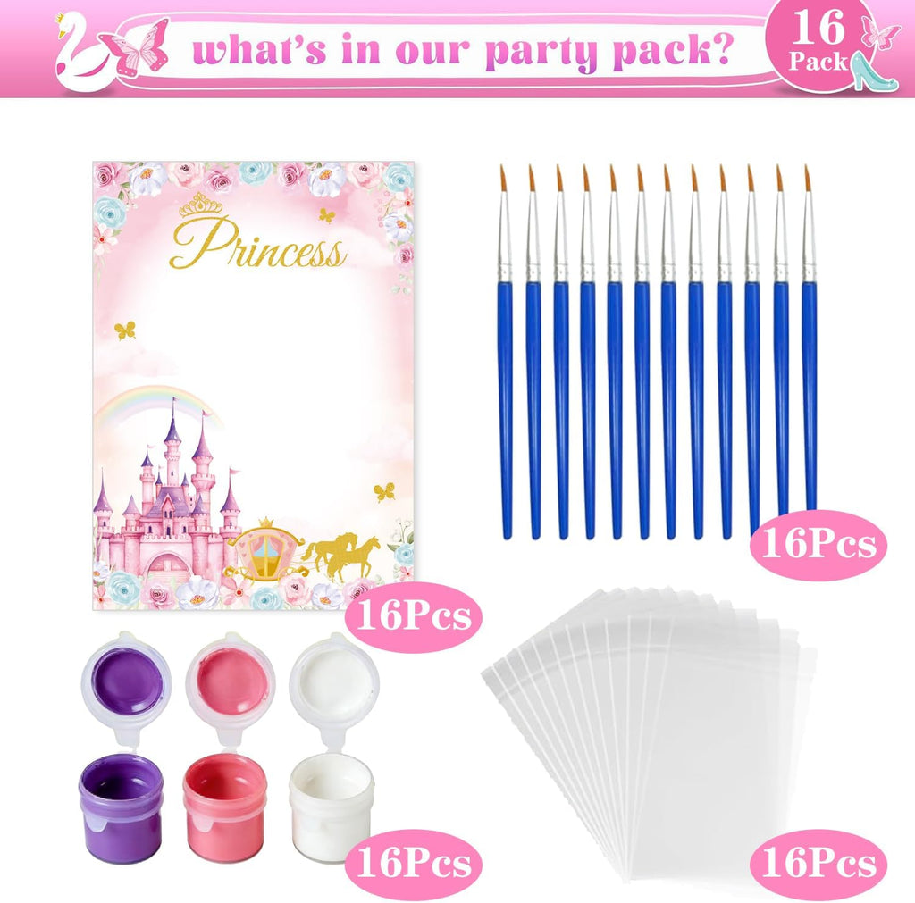 Xvvti 16PCS Princess Party Favors- DIY Princess Wood Painting Kits with Art Supplies – Fun Thank You Gifts, Birthday Party& Goodie Bag Stuffers
