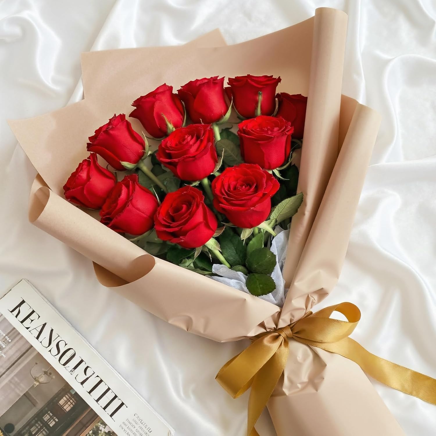 Lifewit 10 Pcs Red Artificial Roses Flowers in Bulk, Fake Long Stem Silk Roses for DIY Wedding Bouquets, Centerpieces Arrangements, Valentine Decorations