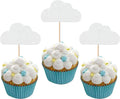 24 Pack White Cloud Cupcake Toppers Glitter Cloud Cupcake Picks Baby Shower Kids Birthday Wedding Party Cake Decorations Supplies White