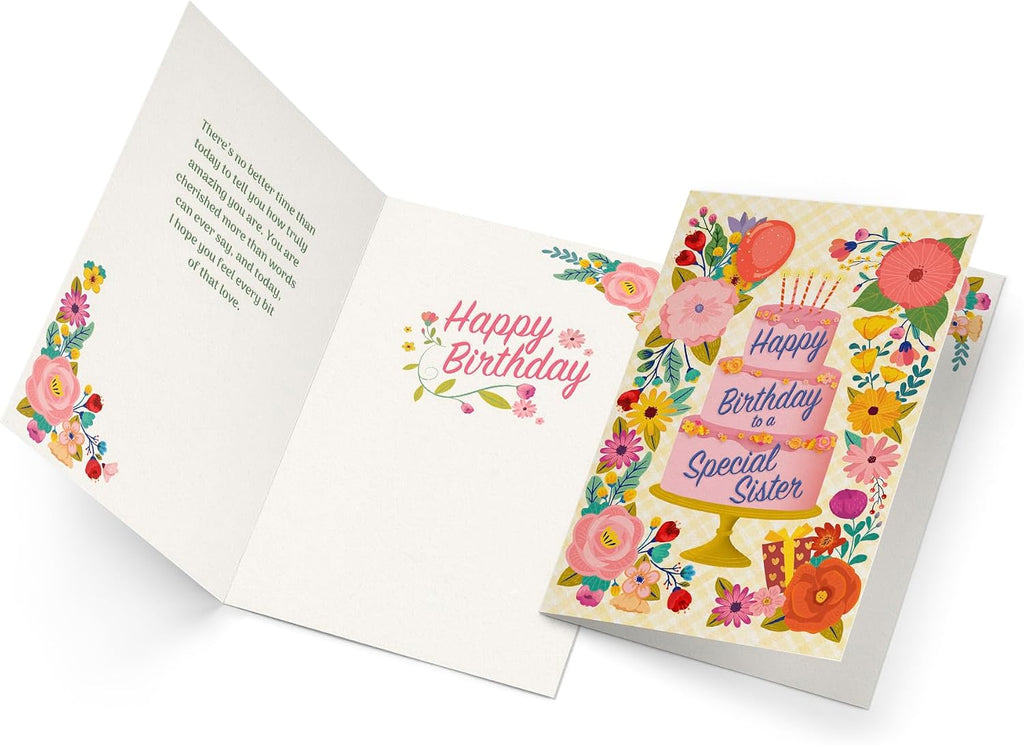 Prime Greetings Sister Birthday Card, Made in America, Thick Card Stock with Premium Envelope Packaged in a Reusable Presentation Mailer, Eco-Friendly, 5in x 7.75in