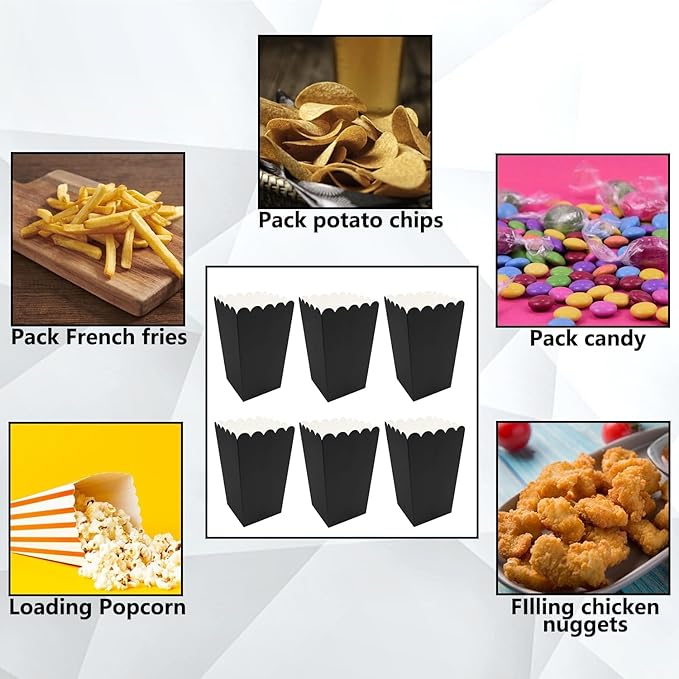 36 Pcs Popcorn Boxes Mini Paper Popcorn Box Cardboard Popcorn Container for Party, Black