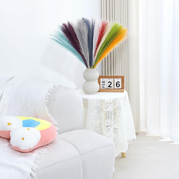 90 Pcs Rainbow Pampas Grass Decor 21.7 Inch Faux Pampas Grass Bulk Artificial Dried Flowers Small Vase Filler Pompas Grass.