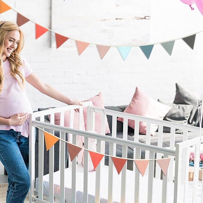 Oudain 15.5 ft Pennant Banner Flags, 2 Pcs Nursery Garland Triangle Bunting Flag Baby Banner for Nursery Decor Baby Birthday Boho Wedding Shower Party Event, Each 7.75 ft(Mixed Color)