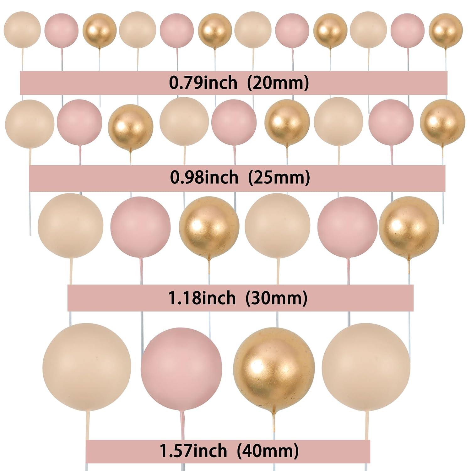 Gyufise 30Pcs Ball Cake Topper Ball Cake Picks Colorful Pearl Ball Shaped Cupcake Insert Cake Topper for Bear Theme Birthday Party Favors Wedding Decoration Supplies Apricot Gold Light Brown