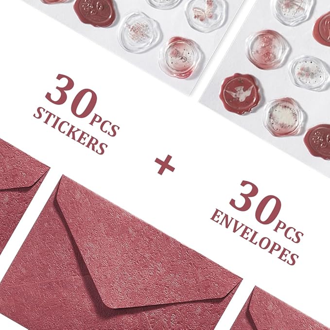 30 Pieces A6 Envelopes with 30 Seal Stickers, 6.32 x 4.45 inch Envelopes for 4 x 6 Wedding Invitation Cards, Greeting Cards, Graduation, Birthday Party Invitations, Red.