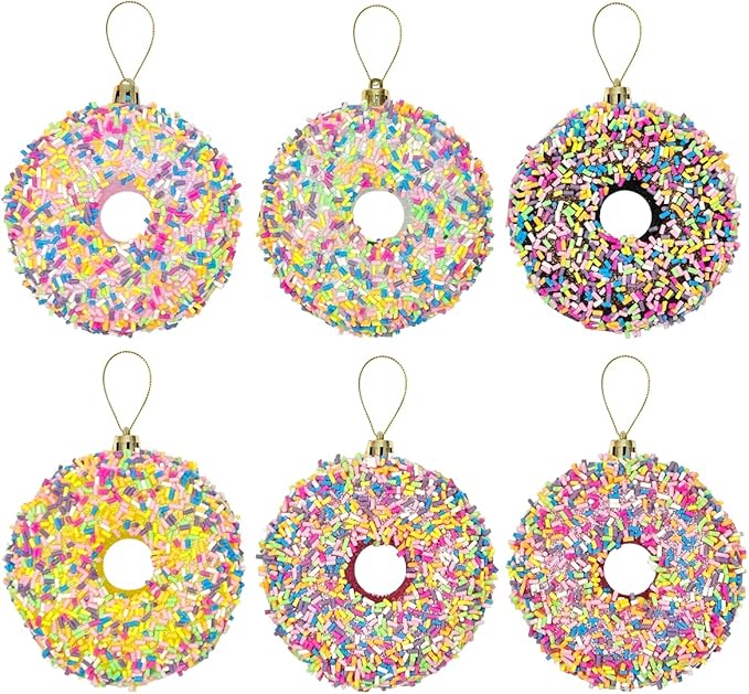 LANGXUN 6pcs Donut Candy Land 2025 Xmas Birthday Party Wedding Suppiles Decoration, Hanging Candy Cane Christmas Tree Décor, Christmas Decorative Hanging Ornaments Crafts