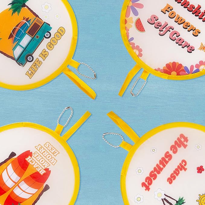 4 Styles Summer Beach Round Foldable Hand Fan Japanese Foldable Fan Style Handheld Compact Cooling Fans,Round Folding Fan for Outdoor Games,Xmas Decoration,Festival,Party Favors,Travel,Events
