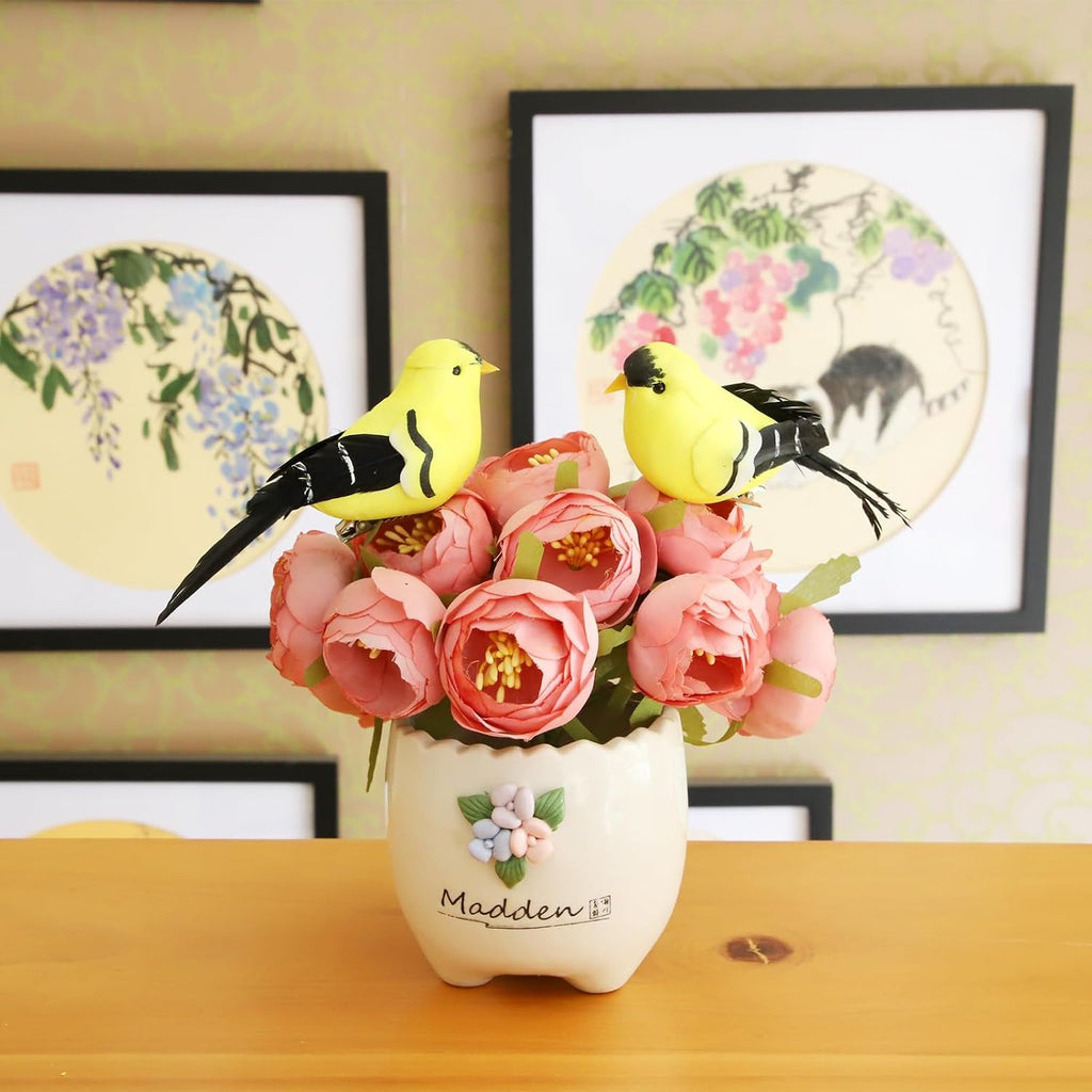 Artificial Birds Realistic Yellow Goldfinch 2 Pack Clip on Foam Feathered Bird Ornaments Figurines for Christmas Tree Decoration Wreaths Crafts Party Home Decor