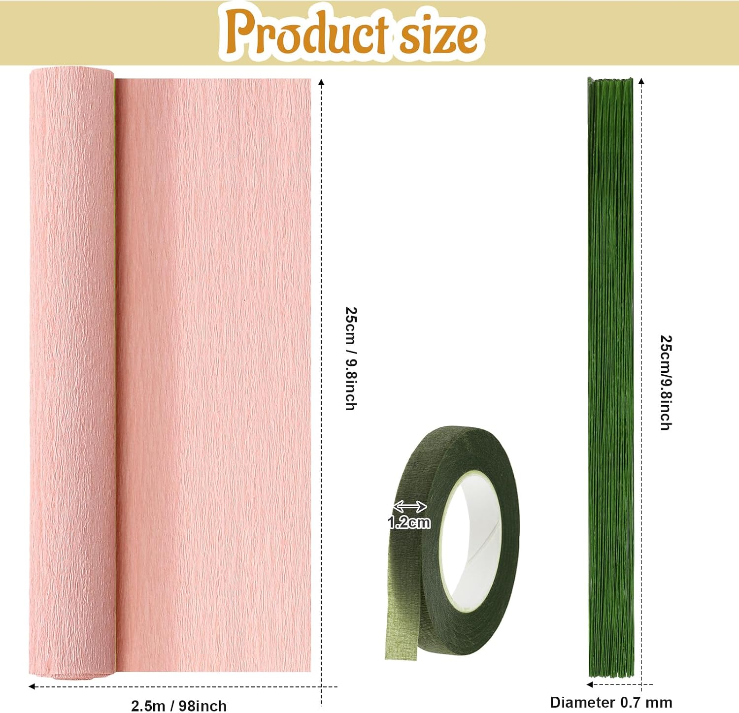 Gersoniel 57 Pcs Crepe Paper Flower DIY Kits 6 Rolls 35g Papel Crepe Sheets 50 Pcs Floral Iron Wire 10 Inch x 8 Feet 1 Roll 50 Meter for Birthday Party Wedding(Pink Series)