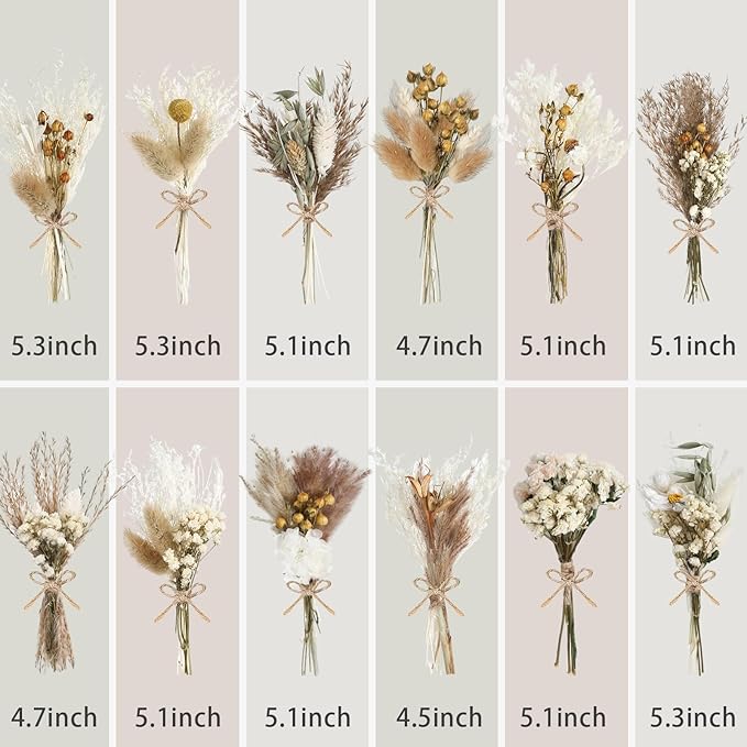 12/24 Pack Dried Flowers for Vase Various Mini Bouquet Dried Small Wildflowers Natural Real Flowers Bulk for Crafts DIY Wedding Decor (12, Plain Colour)