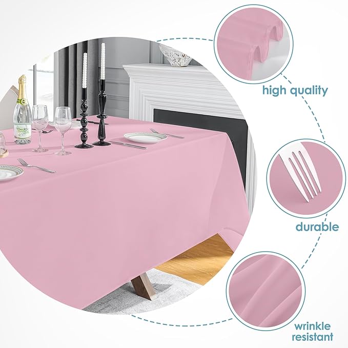 VidaFete Tablecloth 2 Pack 90 * 156inch Rectangle Table Cloth Polyester, Stain Wrinkle Resistant Polyester Dining Table Cover for Kitchen Dinning Party Wedding Rectangular Buffet Decoration(Pink)