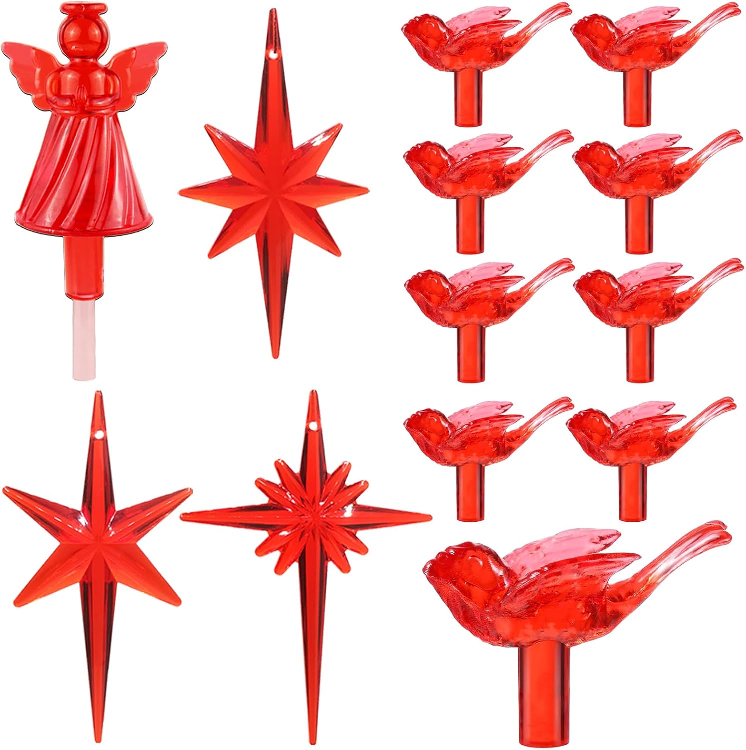 117Pcs Ceramic Christmas Tree Red Cardinal Bird Replacement Lights Bulbs and 1 Angel/3Stars Topper Ornament for Ceramic Tree Décor - Medium Plastic Pegs.