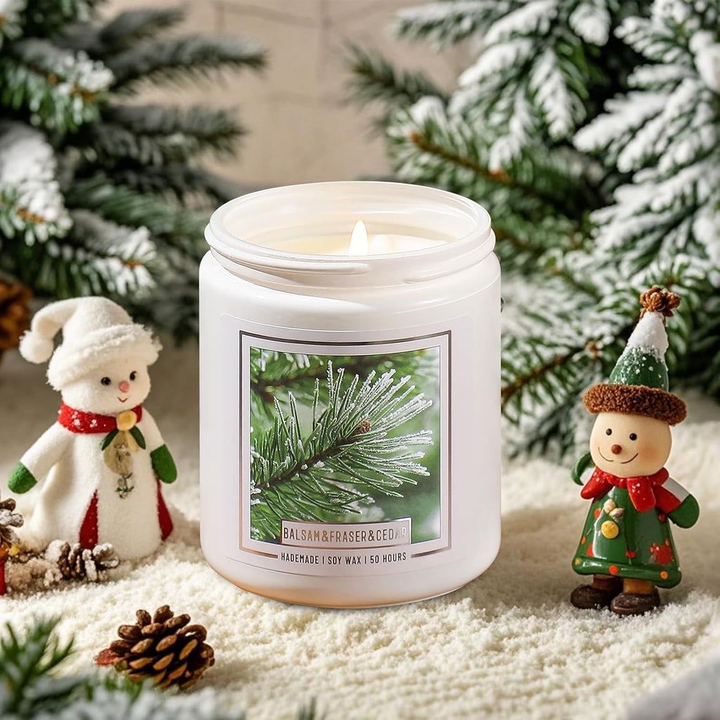Homsolver Balsam Fir Pine Candle, Christmas Scented Candles, Holiday Natural Soy Candles with 50+ Hour Burn Time, Fir Cedar Tree Scent Gifts for Women Men, Wedding Favors for Guests, Souvenir Gifts