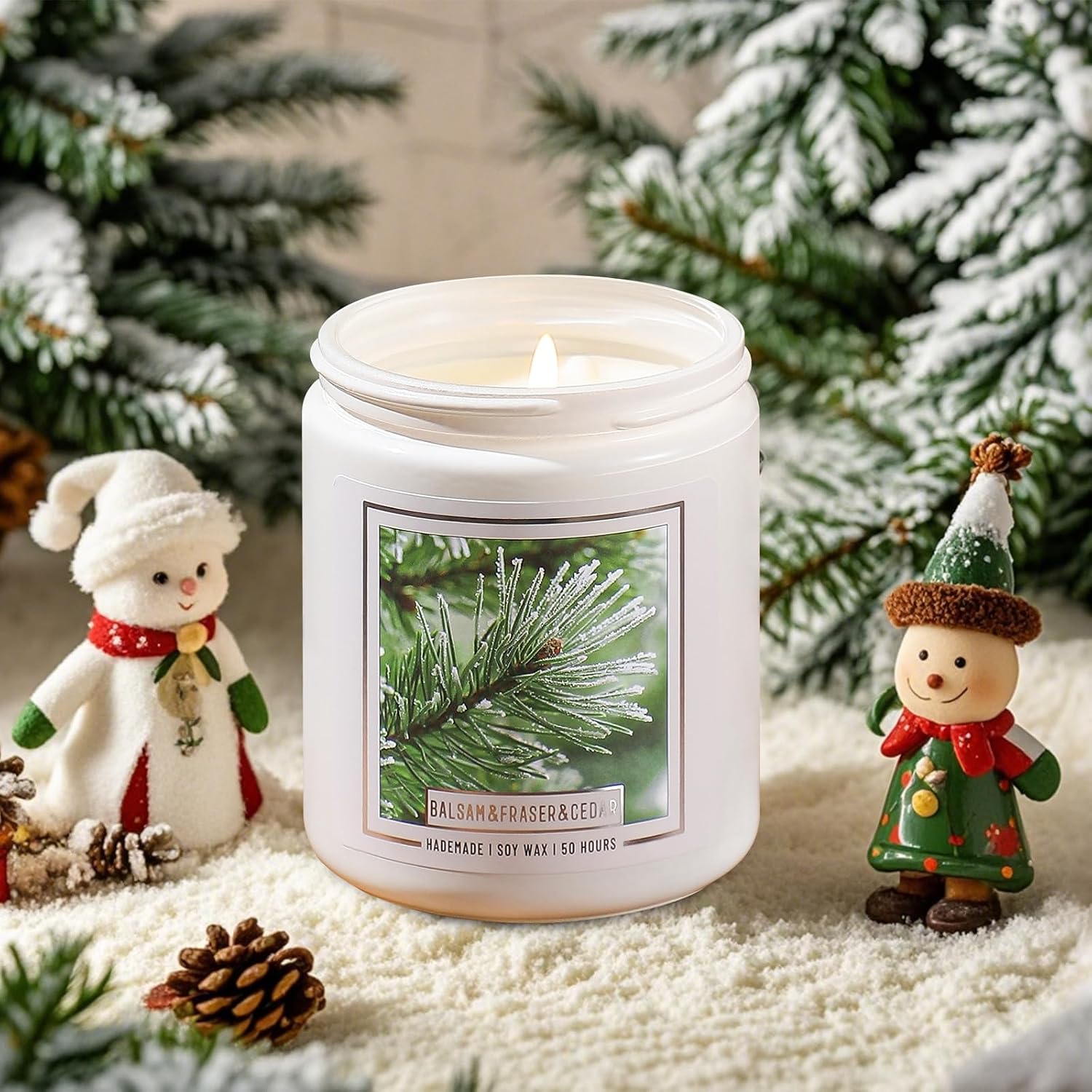 Homsolver Balsam Fir Pine Candle, Christmas Scented Candles, Holiday Natural Soy Candles with 50+ Hour Burn Time, Fir Cedar Tree Scent Gifts for Women Men, Wedding Favors for Guests, Souvenir Gifts
