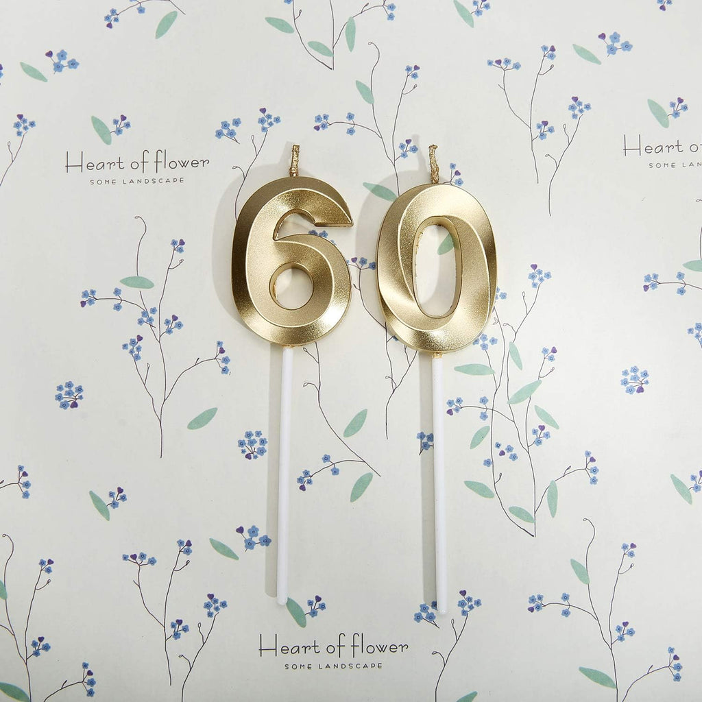 60th Birthday Candles,Gold Number 60 Cake Topper for Birthday Decorations Party Decoration