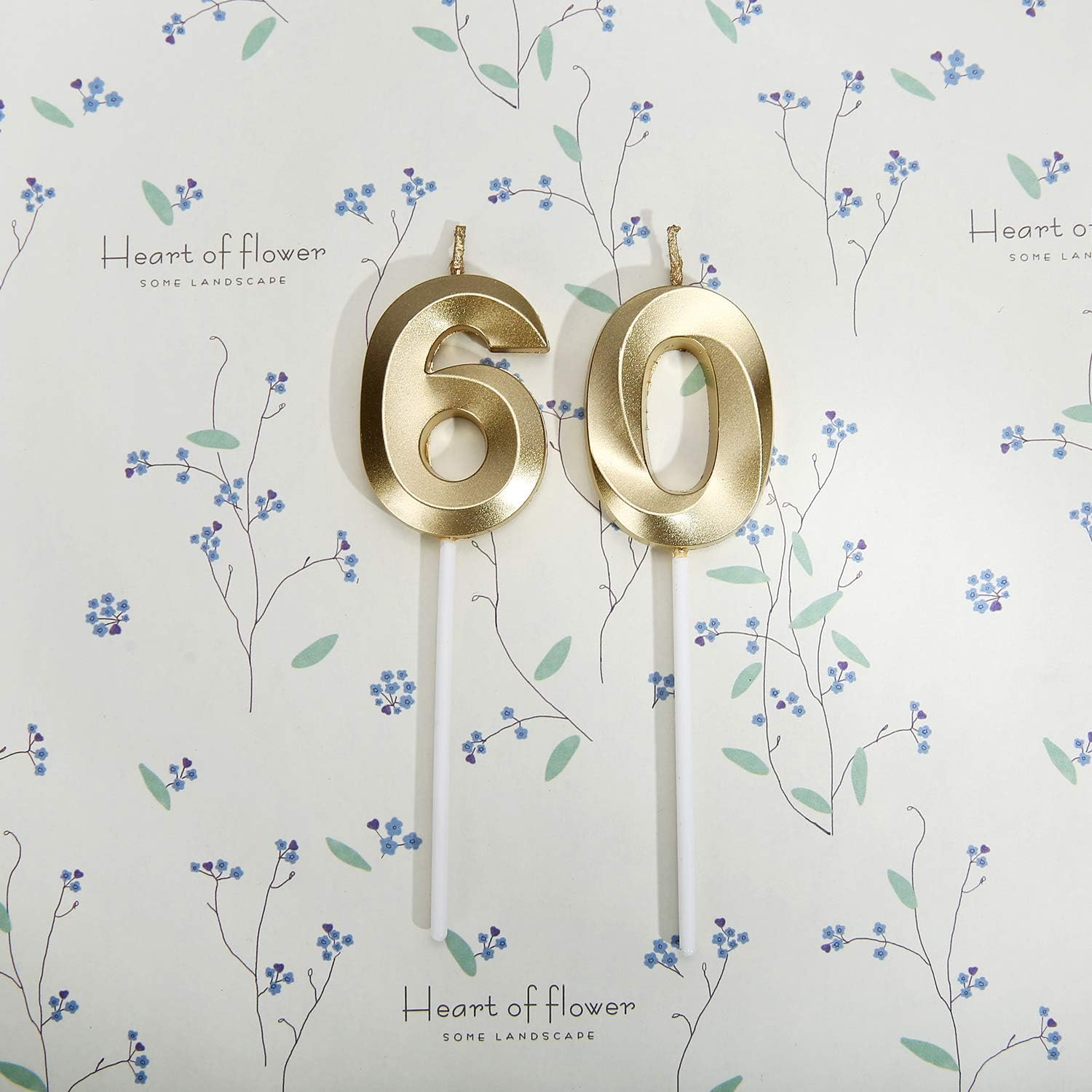 60th Birthday Candles,Gold Number 60 Cake Topper for Birthday Decorations Party Decoration