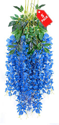 5 Pack Royal Blue Wisteria Hanging Flowers, 3.44 Ft Fake Hanging Flowers, Artificial Wisteria Garland Vines for Wedding Room Backdrop Outdoor Patio Garden Decoration