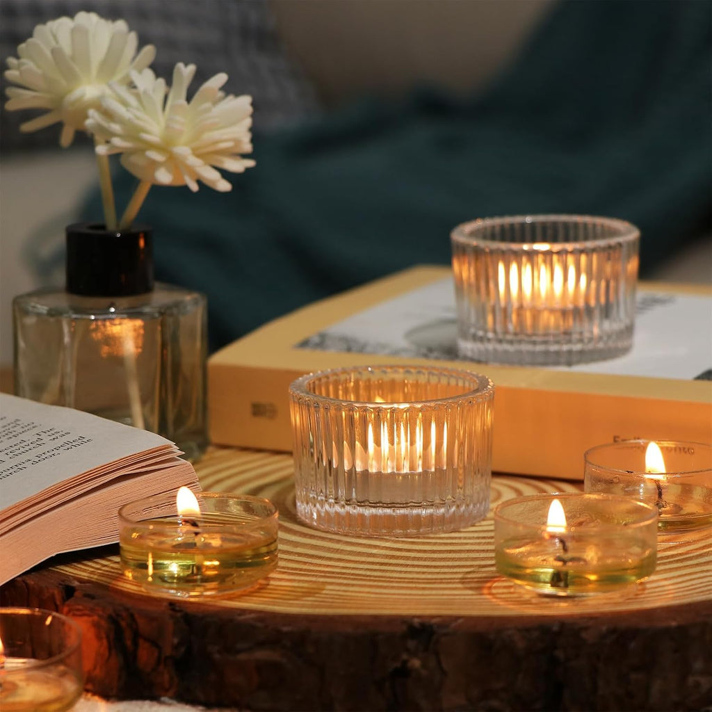 24 Pack Tea Light Candle Holders, Glass Clear Tealight Candle Holder Votive Candles Holders for Fall Wedding Table Centerpiece, Home Decor and Party Supplies