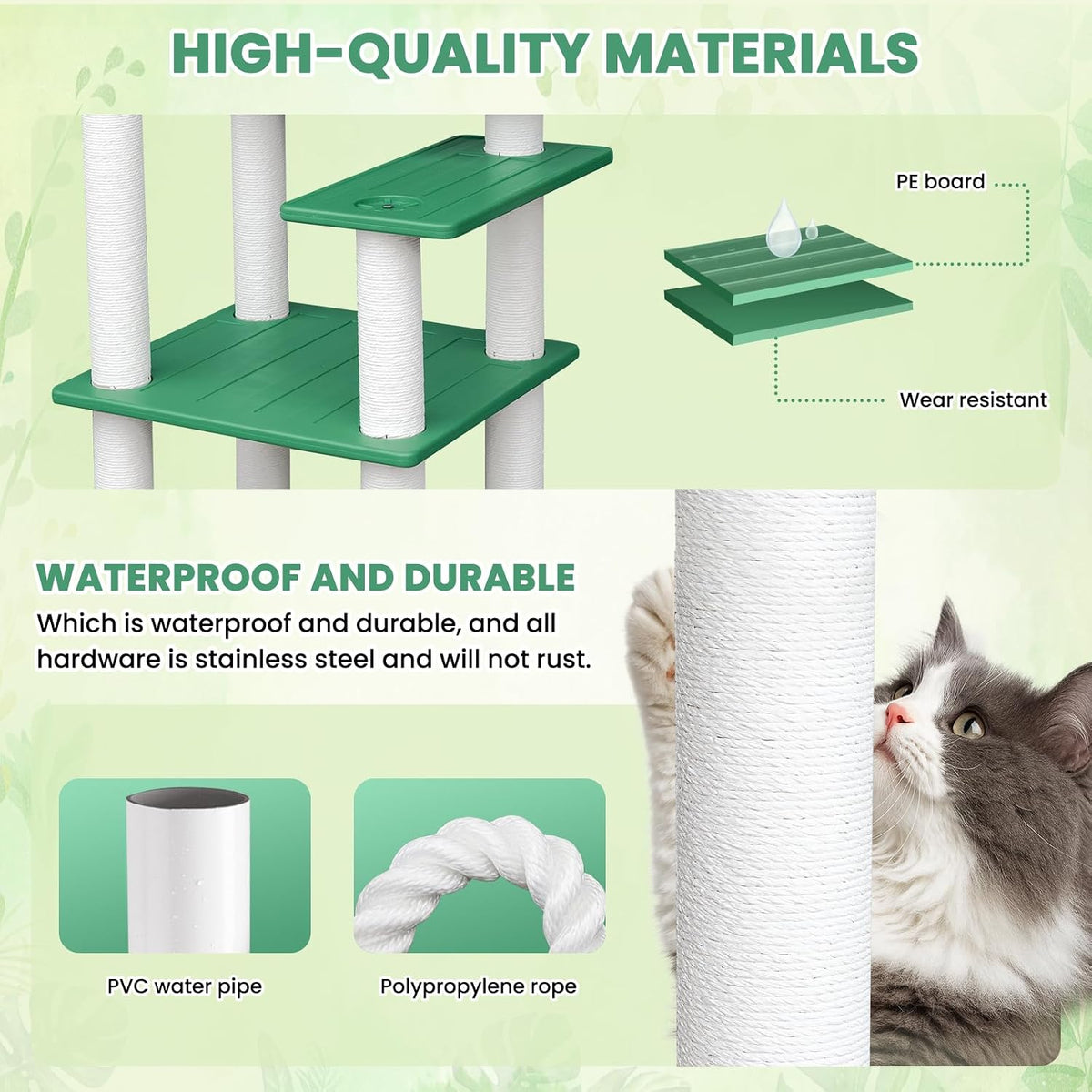 66in Weatherproof Outdoor Cat Tree Tower,Multi Level Large Cat Condo House