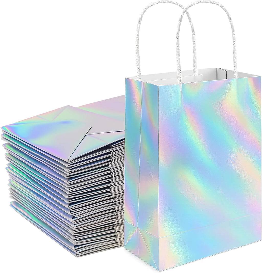 Shintop 30Pcs Iridescent Gift Bags with Handle, 8.3 x 5.9 x 3.1 Inch Holographic Goodie Bags Reusable Paper Glitter Party Favor Tote for Birthday Bachelorette Boutique