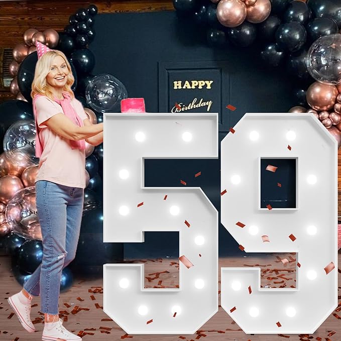 Marquee Numbers Large 59th-Birthday Decorations: 4ft Light Up Number Party Decor 59 Year Old Women And Men 95th Birthday Decoration Backdrop 95 Anniversary Cardboard Big Mosaic Balloon Frame Number 59