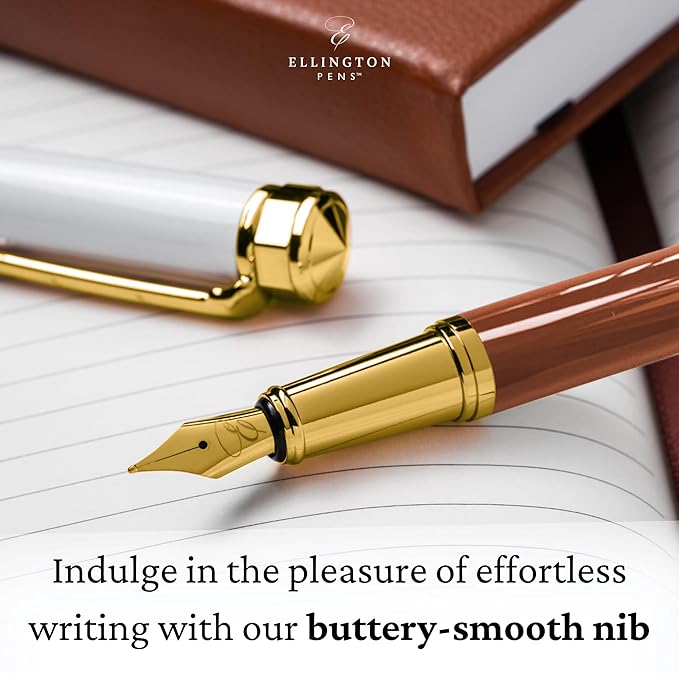 Ellington Pens Luxury Fountain Pen Set- Fountain Pens for Writing - Smooth Medium Nib - Includes Refillable Ink Converter, 3 Ink Cartridges [Black & Blue], Gift Box - Elegant Calligraphy