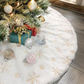 CHICHIC 60 Inch Large Christmas Tree Skirt White Tree Skirt Xmas Faux Fur Tree Skirts Christmas Decorations for Holiday Tree Ornaments Christmas Party Home Decorations with Sequin Gold Snowflakes
