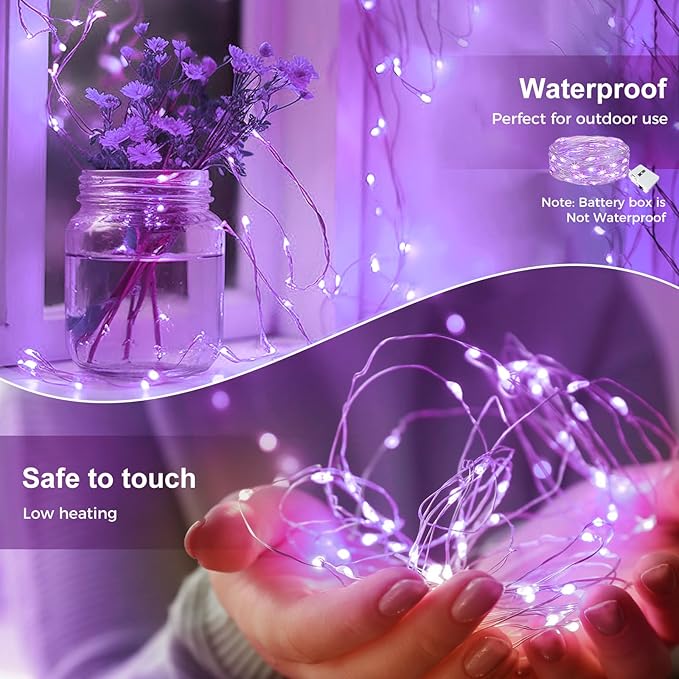 kolpop 12 Pack LED Fairy Lights Battery Operated, Mini Twinkle String Lights Battery Powered Waterproof for Christmas Mason Jars Party,Purple