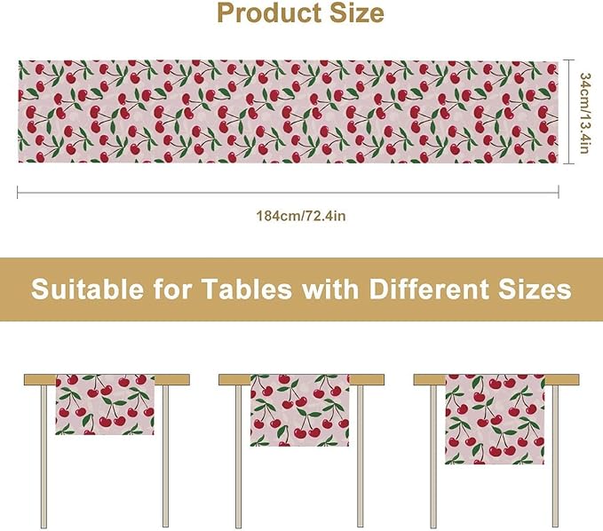 Cherry Table Runner,Spring Summer Fruit Table Runner for Kitchen Dining Table Home Party Decoration 13x72 Inch