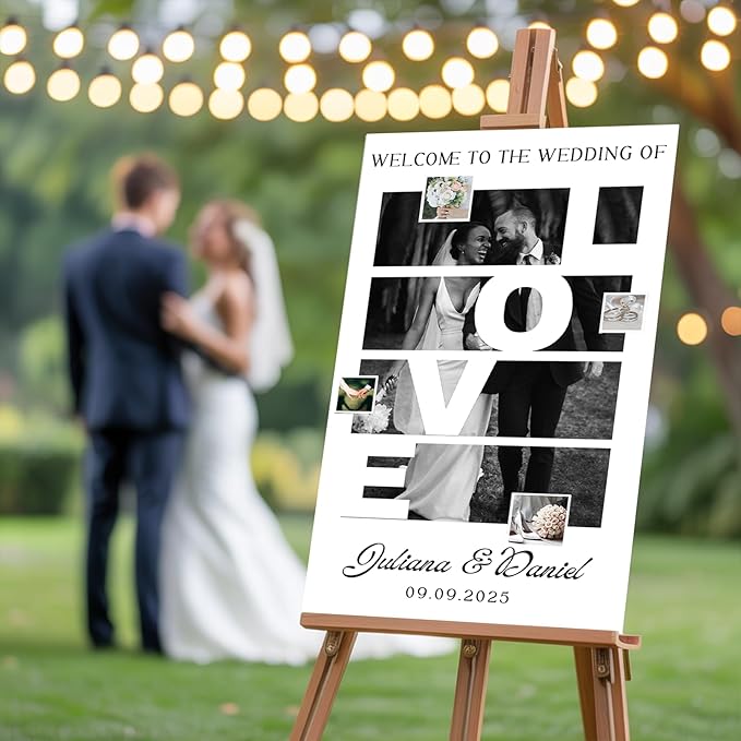 Personalized Wedding Welcome Sign - Custom Gifts for Weddings, Christmas, Engagement Party, Anniversary, Custom Bride & Groom Reception Sign with Photo, Corrugated Plastic H Stake