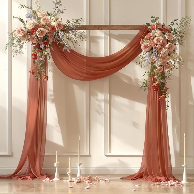 Wedding Arch Draping Fabric, 1 Panel 28" x 19Ft Terracotta Wedding Arch Drapes Sheer Backdrop Curtain for Wedding Ceremony Party Ceiling Decor