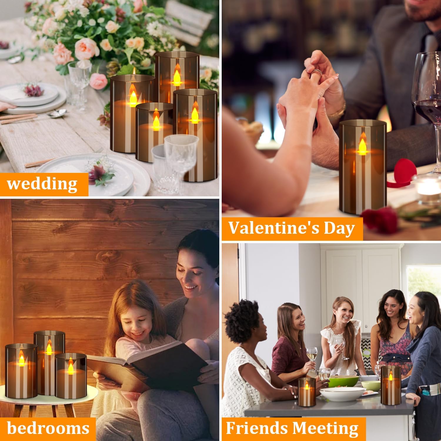 wemarry Flameless Candles 4" 5" 6" Acrylic Glass Pillars 3" Diameter Battery Operated Flickering Candles Include 8-Key Remote with Timer Function 400+ Hours (Gray, Warm Light 3 Pack)